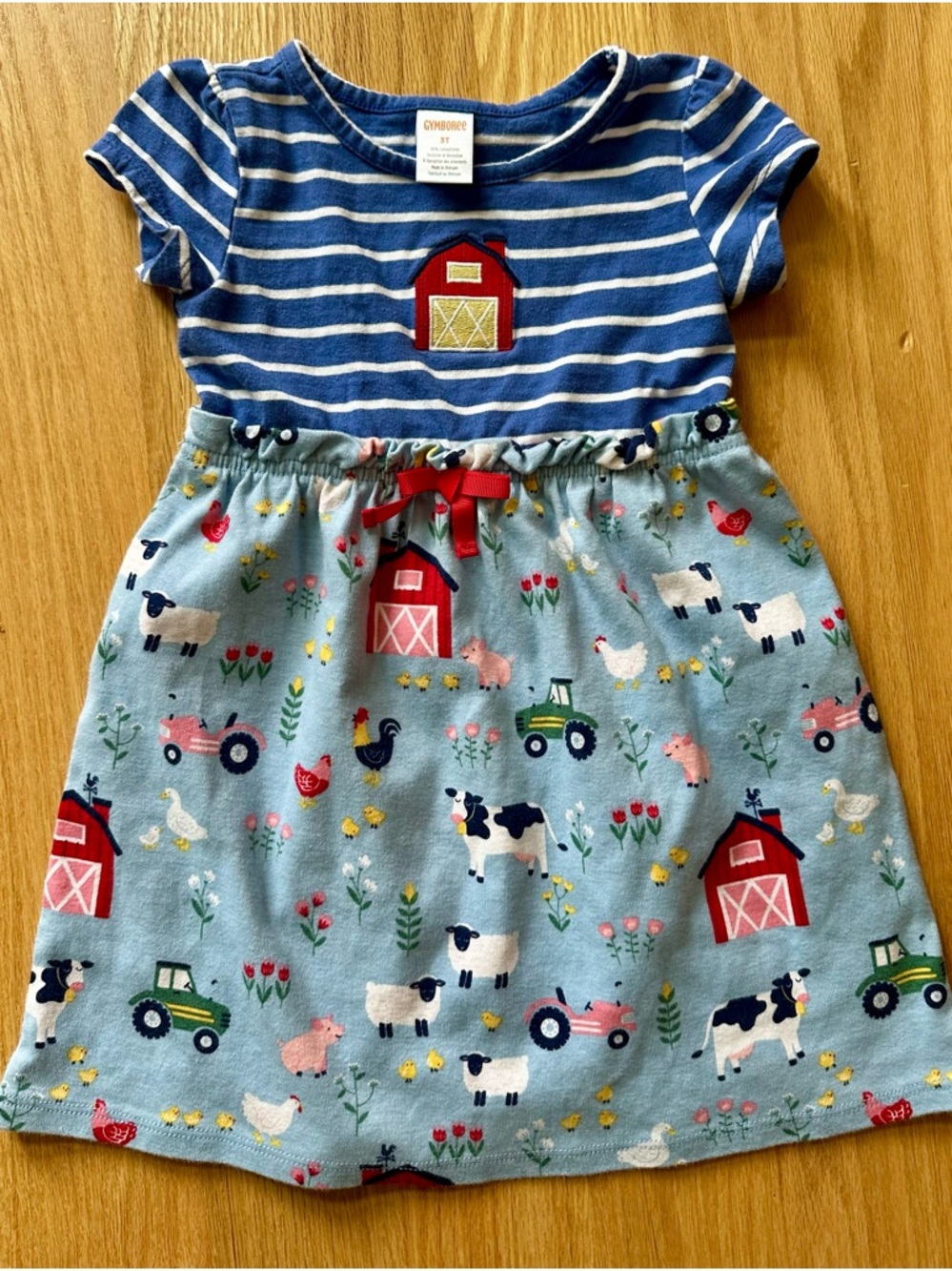 Gymboree Embroidered Farm Print Paperbag Waist Dress 3T